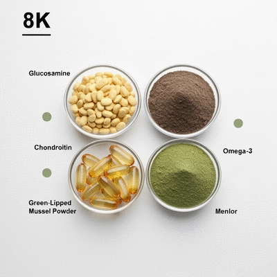 Various joint supplement ingredients in small bowls