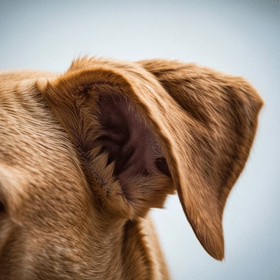 Close-up of a Labrador's healthy ear, clean and free from irritation