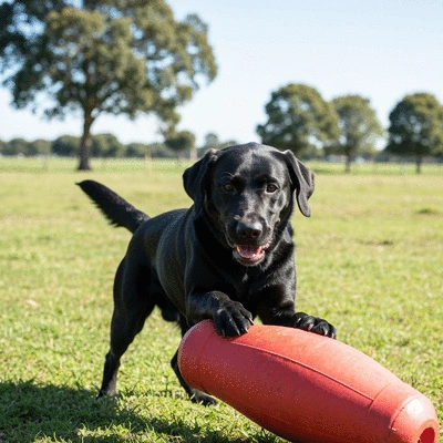 Labrador retriever playing with a durable training toy